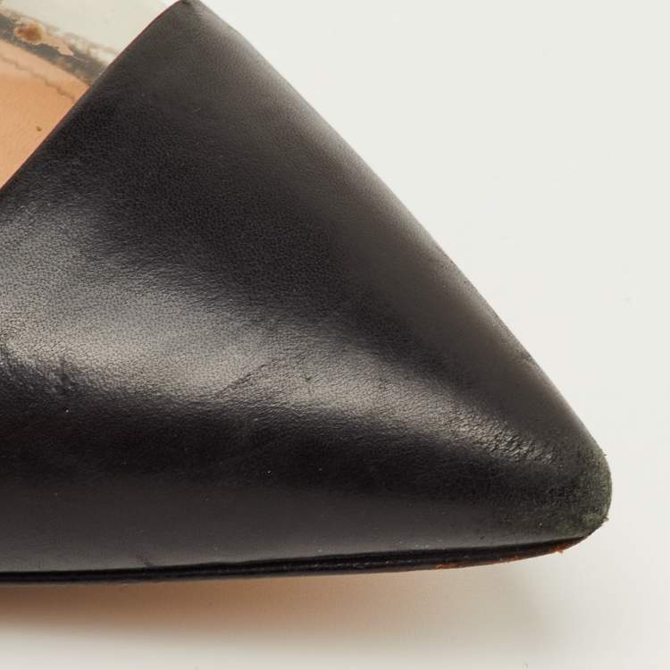Pre Owned Gianvito Rossi Plexi Size 39.5 Black/Transparent Leather and PVC Pointed Toe Pumps
