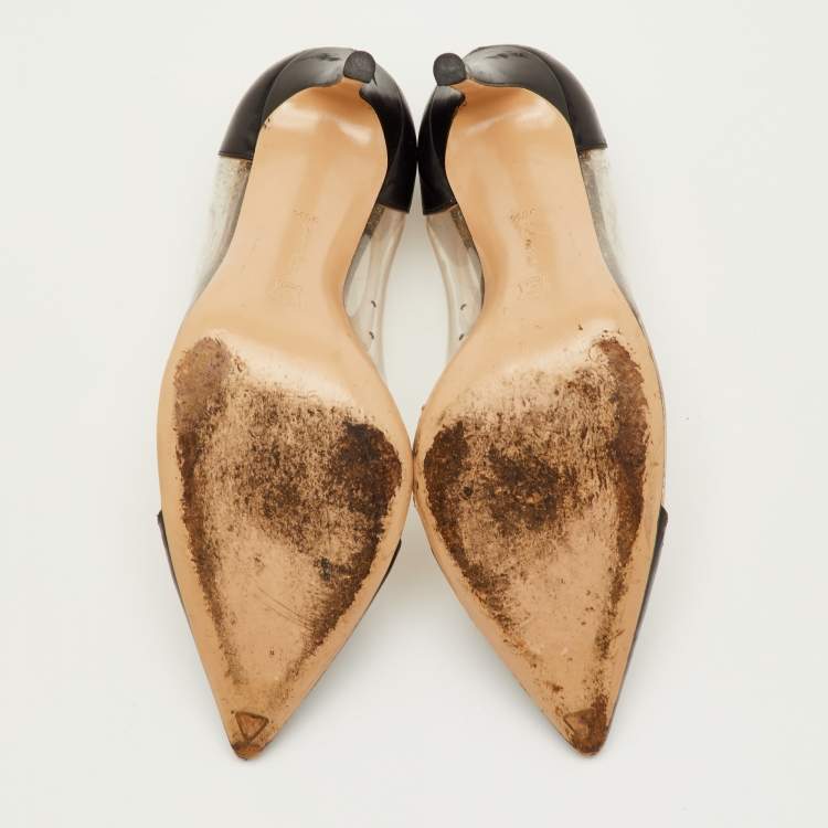 Pre Owned Gianvito Rossi Plexi Size 39.5 Black/Transparent Leather and PVC Pointed Toe Pumps