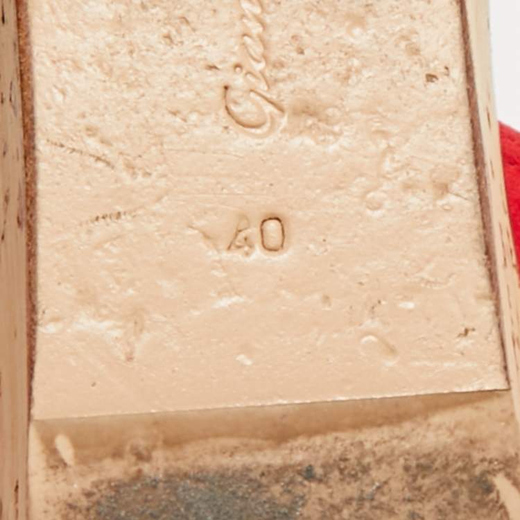 Pre Owned Gianvito Rossi Size 40 Red Suede Cork Wedge Ankle Strap Sandals