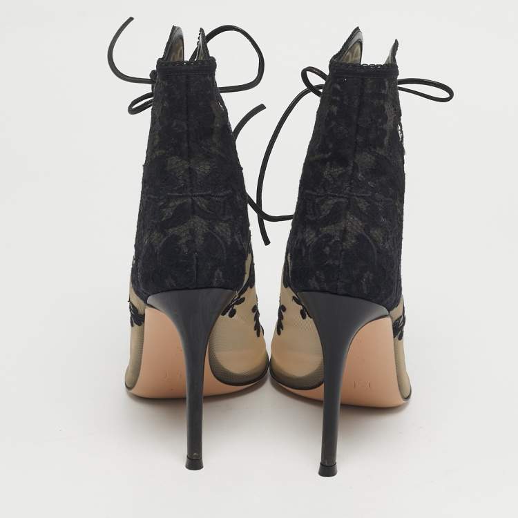 Pre Owned Gianvito Rossi Giada Size 37 Black Lace and Mesh Ankle Length Boots