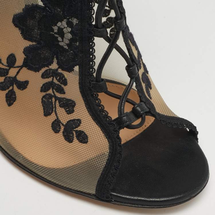 Pre Owned Gianvito Rossi Giada Size 37 Black Lace and Mesh Ankle Length Boots