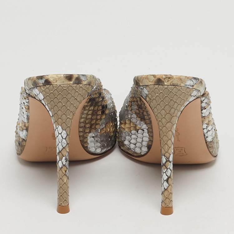 Pre Owned Gianvito Rossi Size 36 Silver/Brown Python Leather Mules