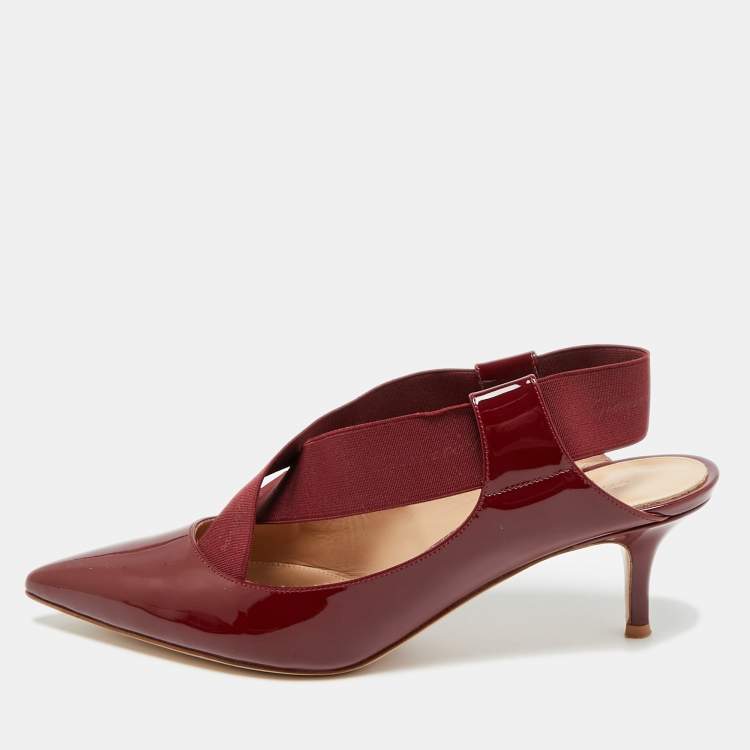 Pre Owned Gianvito Rossi Size 39 Burgundy Elastic and Patent Leather Slingback Pumps