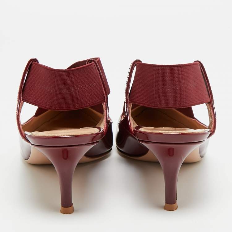 Pre Owned Gianvito Rossi Size 39 Burgundy Elastic and Patent Leather Slingback Pumps