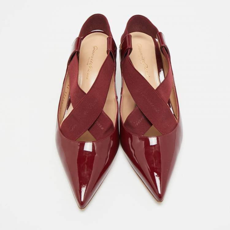 Pre Owned Gianvito Rossi Size 39 Burgundy Elastic and Patent Leather Slingback Pumps