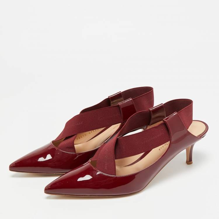 Pre Owned Gianvito Rossi Size 39 Burgundy Elastic and Patent Leather Slingback Pumps