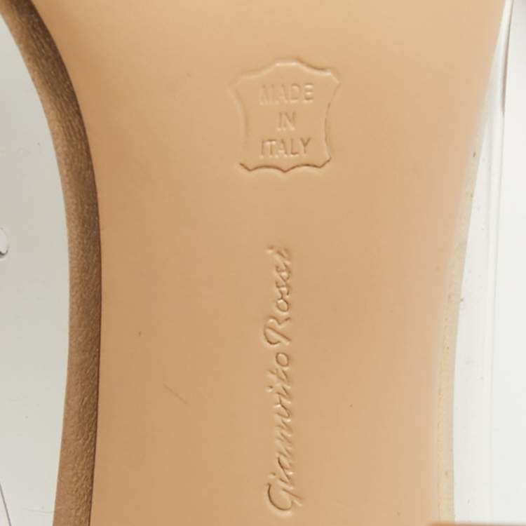 Pre Owned Gianvito Rossi Plexi Size 38 Gold/Transparent  Leather and PVC Pumps