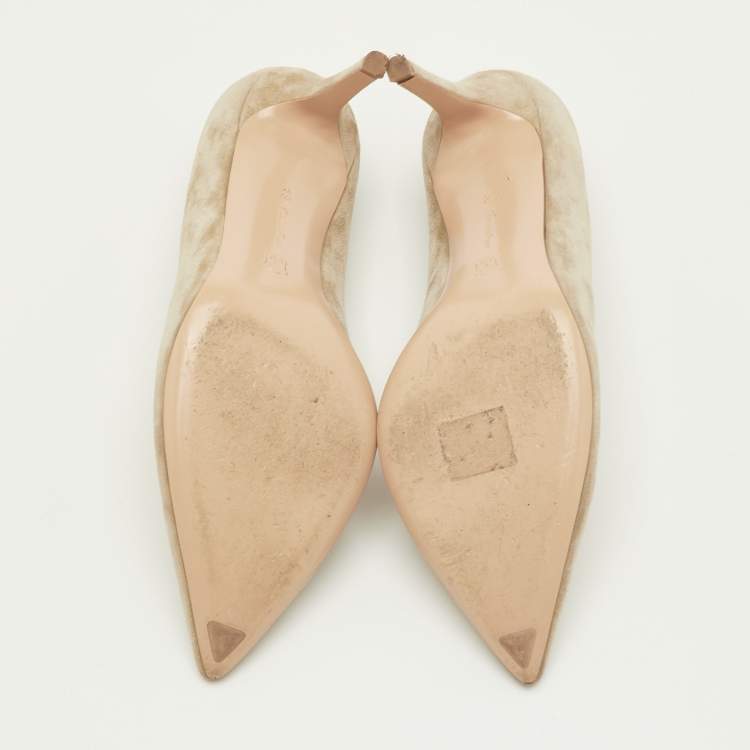 مملوكة مسبقًا Gianvito Rossi Size 40.5 Khaki Beige Suede Pointed Toe Pumps