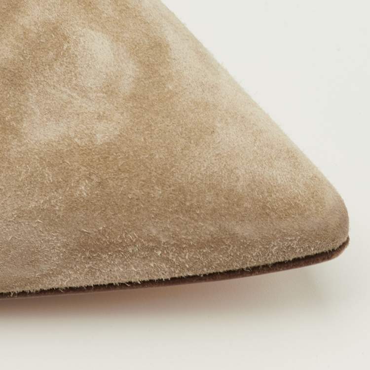 مملوكة مسبقًا Gianvito Rossi Size 40.5 Khaki Beige Suede Pointed Toe Pumps