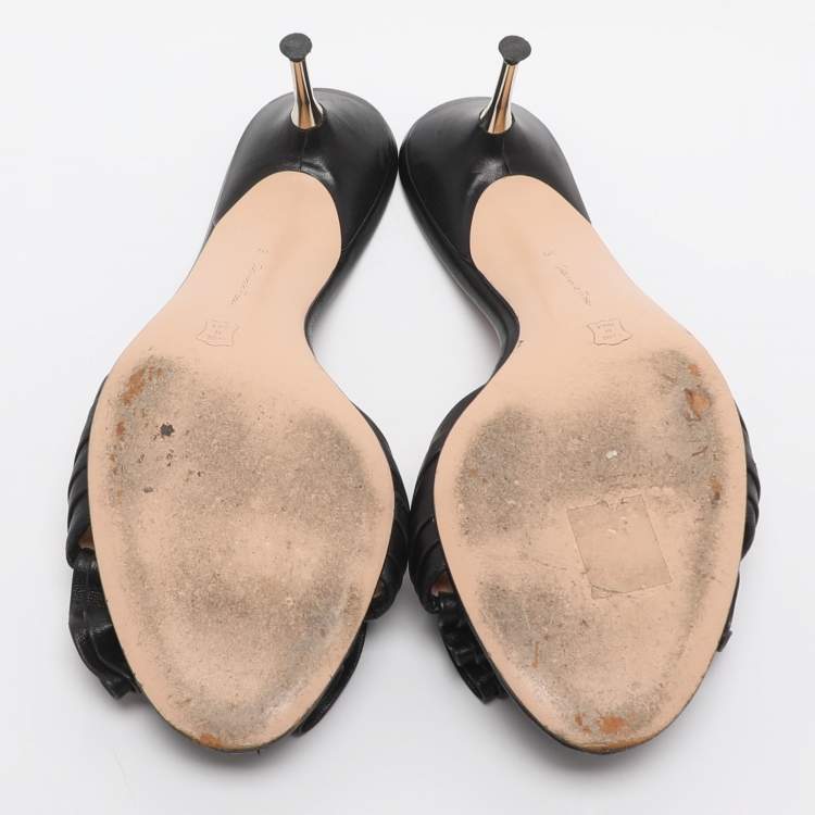 Pre Owned Gianvito Rossi Size 39 Black Leather Bow Slide Sandals