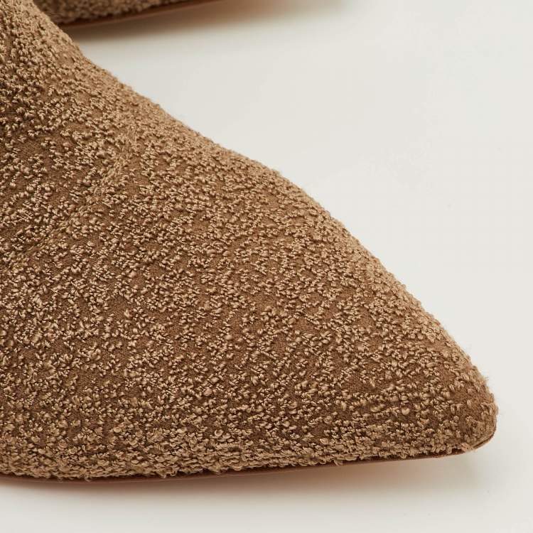 Pre Owned Gianvito Rossi Size 40 Khaki Brown Stretch Fabric Pointed Toe Ankle Boots