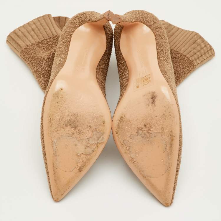 Pre Owned Gianvito Rossi Size 40 Khaki Brown Stretch Fabric Pointed Toe Ankle Boots