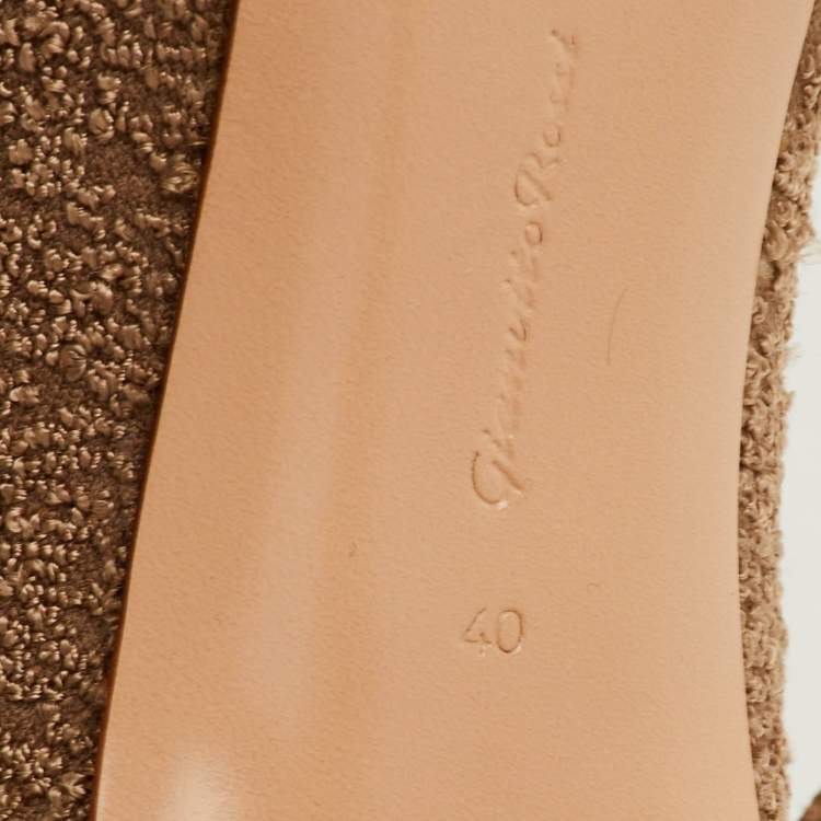 Pre Owned Gianvito Rossi Size 40 Khaki Brown Stretch Fabric Pointed Toe Ankle Boots