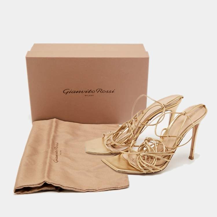 Pre Owned Gianvito Rossi Sylvie Size 37 Gold Leather Ankle Strap Sandals