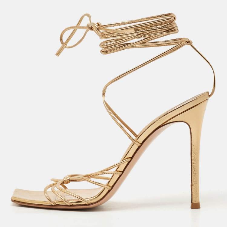 Pre Owned Gianvito Rossi Sylvie Size 37 Gold Leather Ankle Strap Sandals