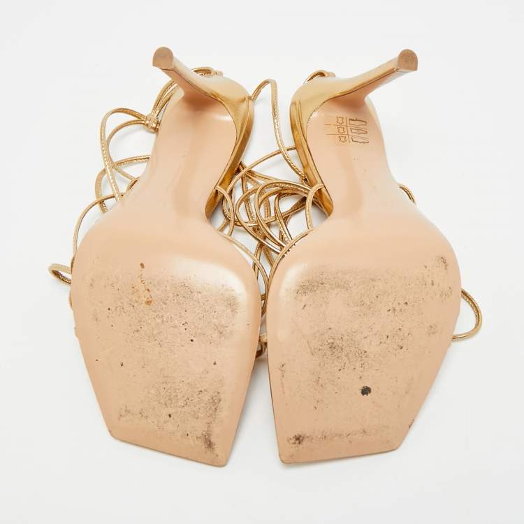 Pre Owned Gianvito Rossi Sylvie Size 37 Gold Leather Ankle Strap Sandals