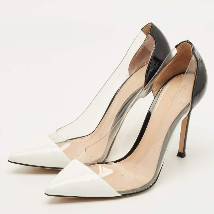 Pre Owned Gianvito Rossi Plexi Size 36.5 Black/White Patent Leather and PVC Pumps