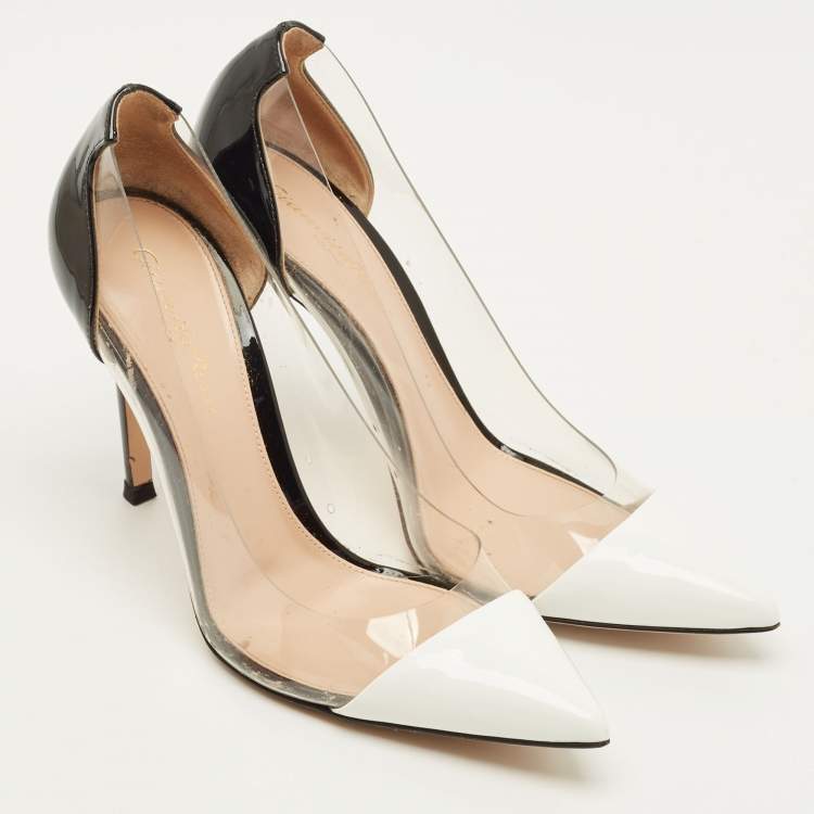 Pre Owned Gianvito Rossi Plexi Size 36.5 Black/White Patent Leather and PVC Pumps