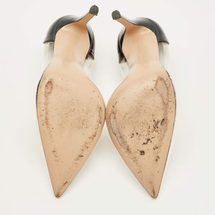 Pre Owned Gianvito Rossi Plexi Size 36.5 Black/White Patent Leather and PVC Pumps