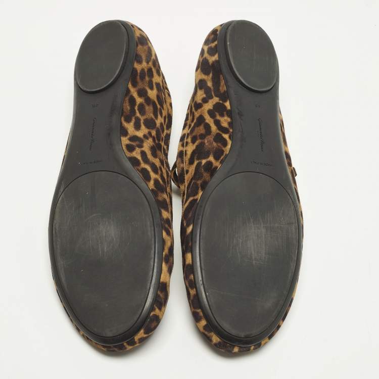 Pre Owned Gianvito Rossi Size 41.5 Brown Leopard Print Suede Mary Jane Ballet Flats