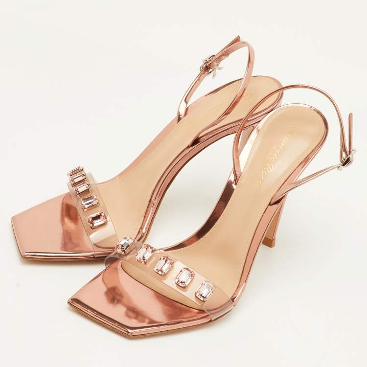 Pre Owned Gianvito Rossi Ribbon Size 39.5 Transparent/Rose Gold Patent Leather and PVC Slingback Sandals