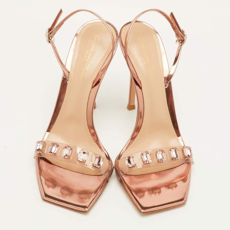 Pre Owned Gianvito Rossi Ribbon Size 39.5 Transparent/Rose Gold Patent Leather and PVC Slingback Sandals