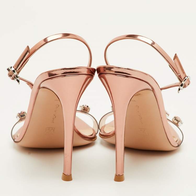 Pre Owned Gianvito Rossi Ribbon Size 39.5 Transparent/Rose Gold Patent Leather and PVC Slingback Sandals