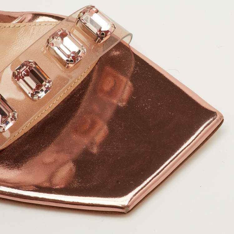 Pre Owned Gianvito Rossi Ribbon Size 39.5 Transparent/Rose Gold Patent Leather and PVC Slingback Sandals