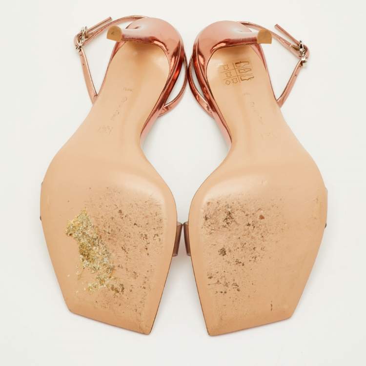 Pre Owned Gianvito Rossi Ribbon Size 39.5 Transparent/Rose Gold Patent Leather and PVC Slingback Sandals