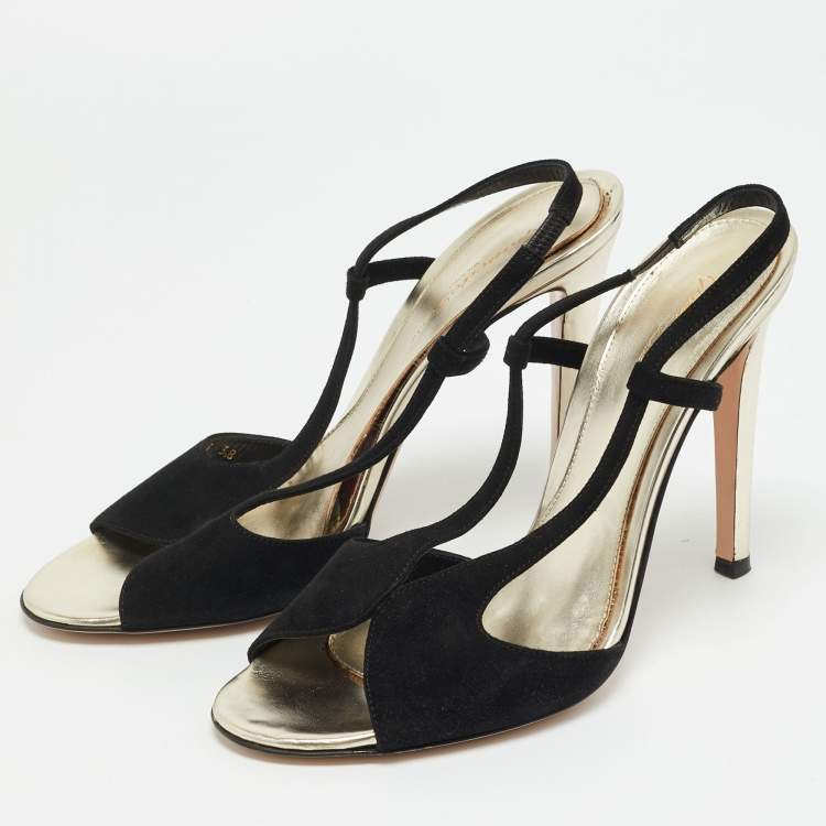 Pre Owned Gianvito Rossi Camoscio Size 38 Black Suede Slingback Sandals