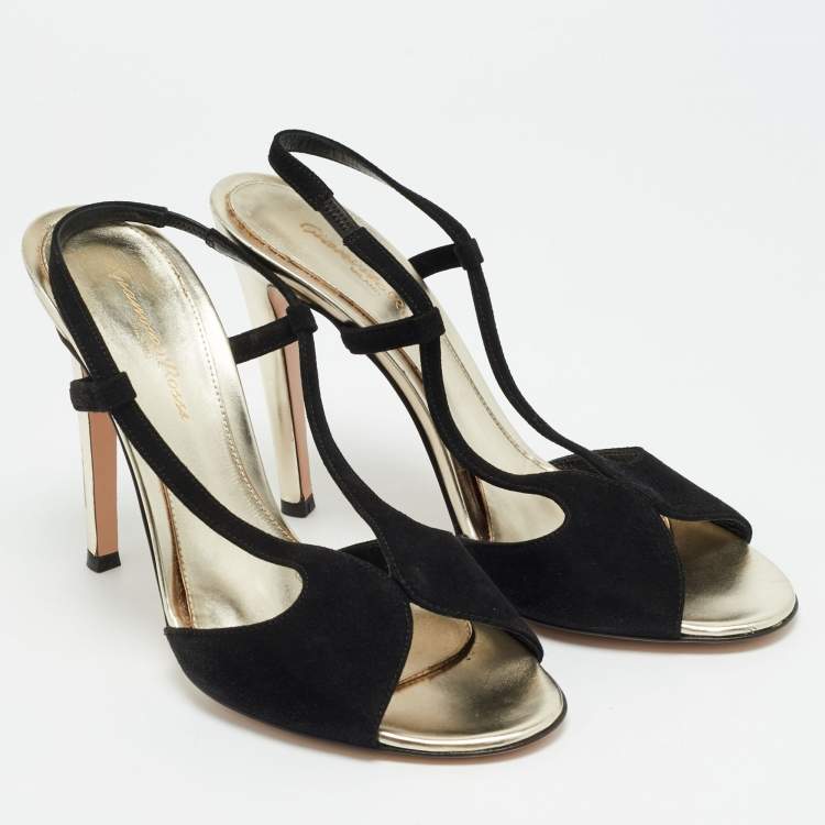Pre Owned Gianvito Rossi Camoscio Size 38 Black Suede Slingback Sandals