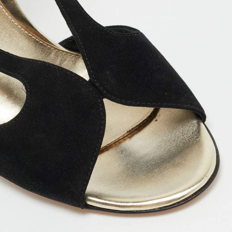 Pre Owned Gianvito Rossi Camoscio Size 38 Black Suede Slingback Sandals