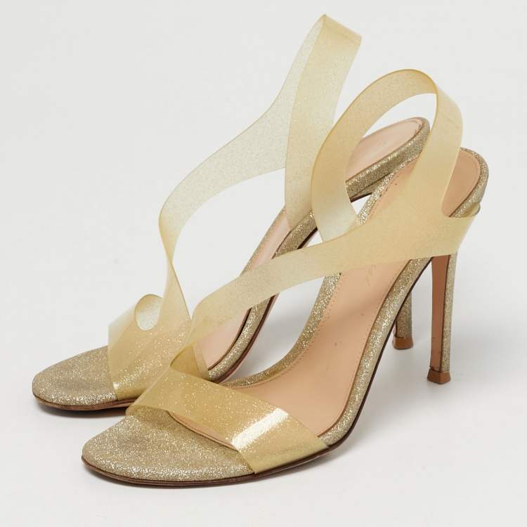 Pre Owned Gianvito Rossi Metropolis Size 37 Metallic/Transparent Glitter and PVC Slingback Sandals