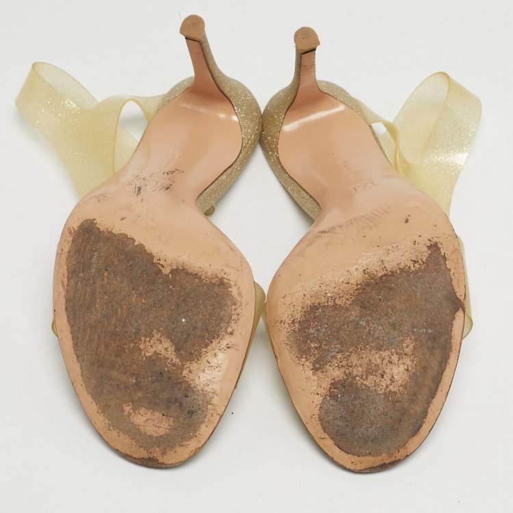 Pre Owned Gianvito Rossi Metropolis Size 37 Metallic/Transparent Glitter and PVC Slingback Sandals