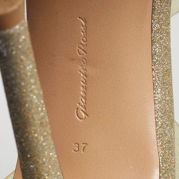 Pre Owned Gianvito Rossi Metropolis Size 37 Metallic/Transparent Glitter and PVC Slingback Sandals