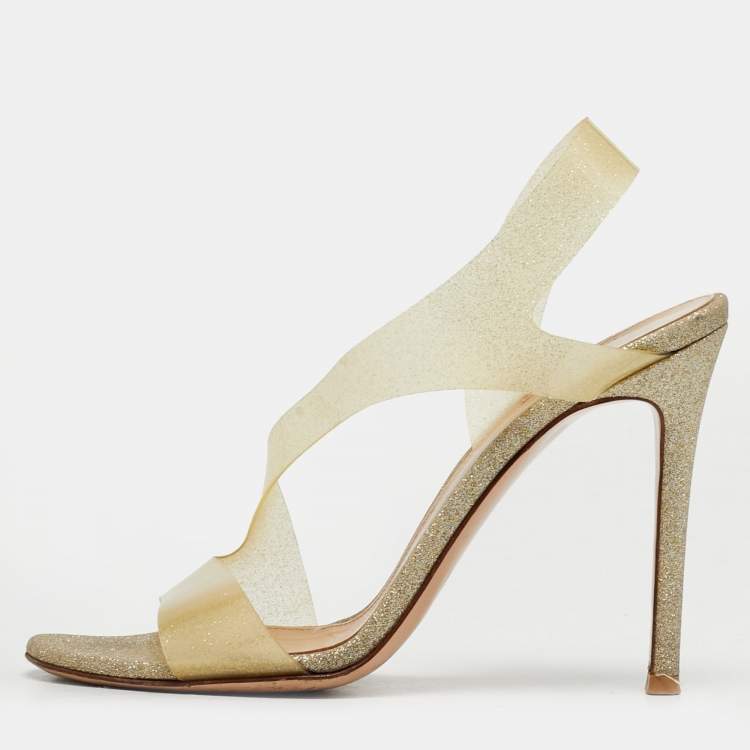 Pre Owned Gianvito Rossi Metropolis Size 37 Metallic/Transparent Glitter and PVC Slingback Sandals