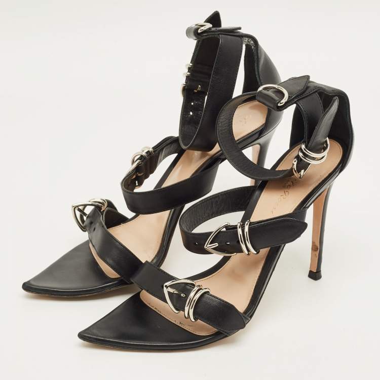 Pre Owned Gianvito Rossi Size 38 Black Leather Belted Ankle-Strap  Sandals