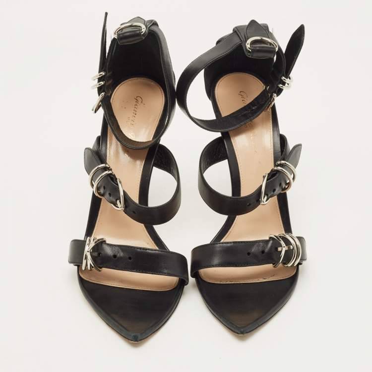 Pre Owned Gianvito Rossi Size 38 Black Leather Belted Ankle-Strap  Sandals