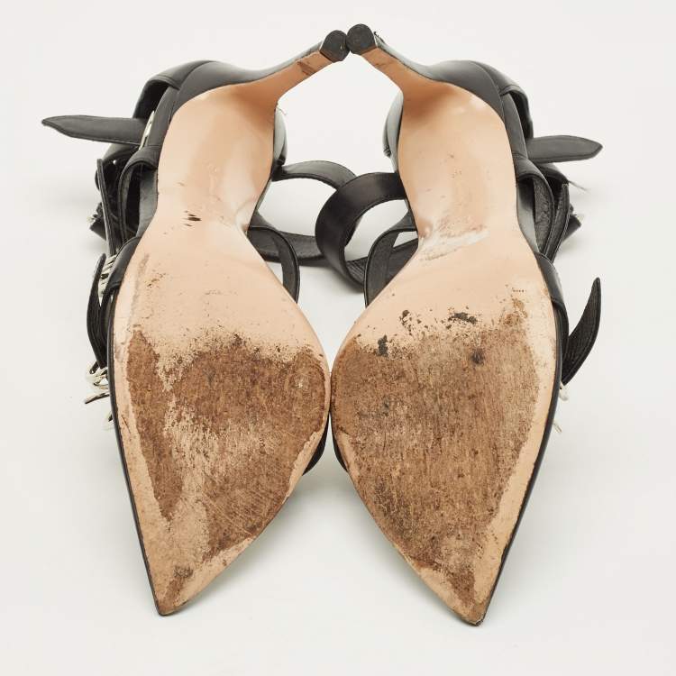 Pre Owned Gianvito Rossi Size 38 Black Leather Belted Ankle-Strap  Sandals