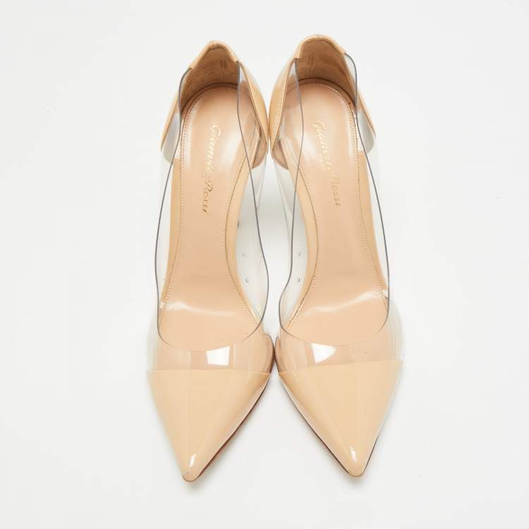 Pre Owned Gianvito Rossi Plexi Size 39 Beige/Transparent Patent Leather and PVC Pumps