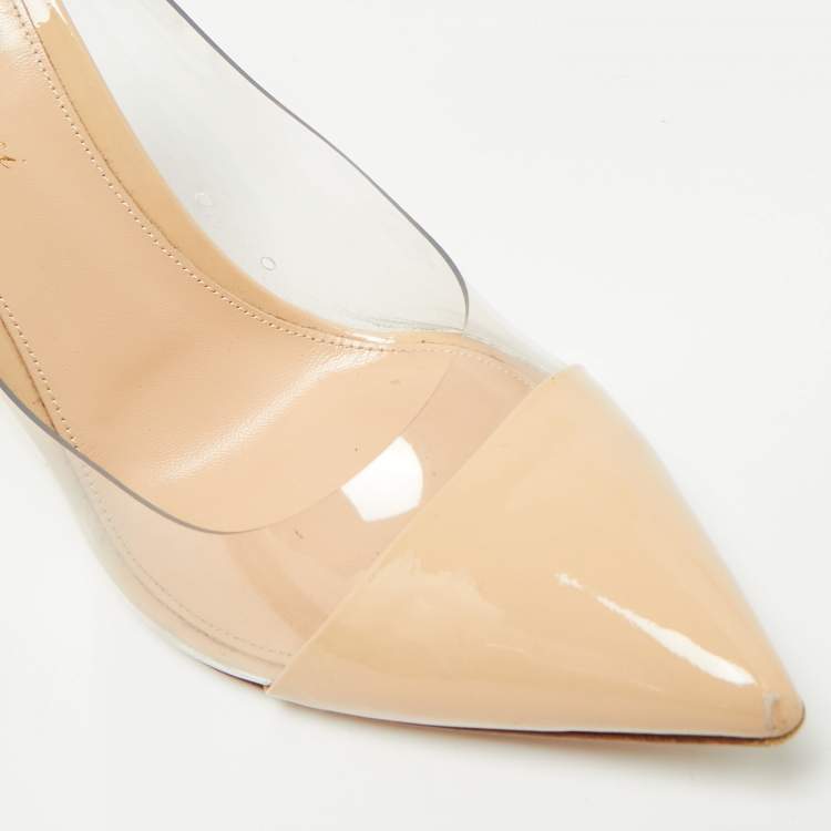 Pre Owned Gianvito Rossi Plexi Size 39 Beige/Transparent Patent Leather and PVC Pumps