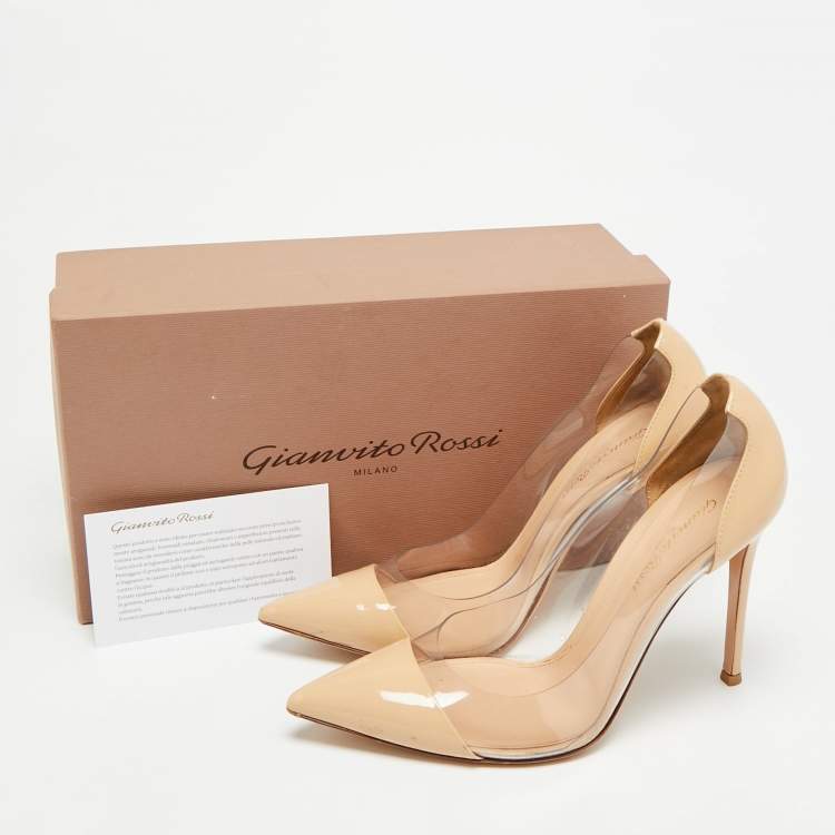 Pre Owned Gianvito Rossi Plexi Size 39 Beige/Transparent Patent Leather and PVC Pumps