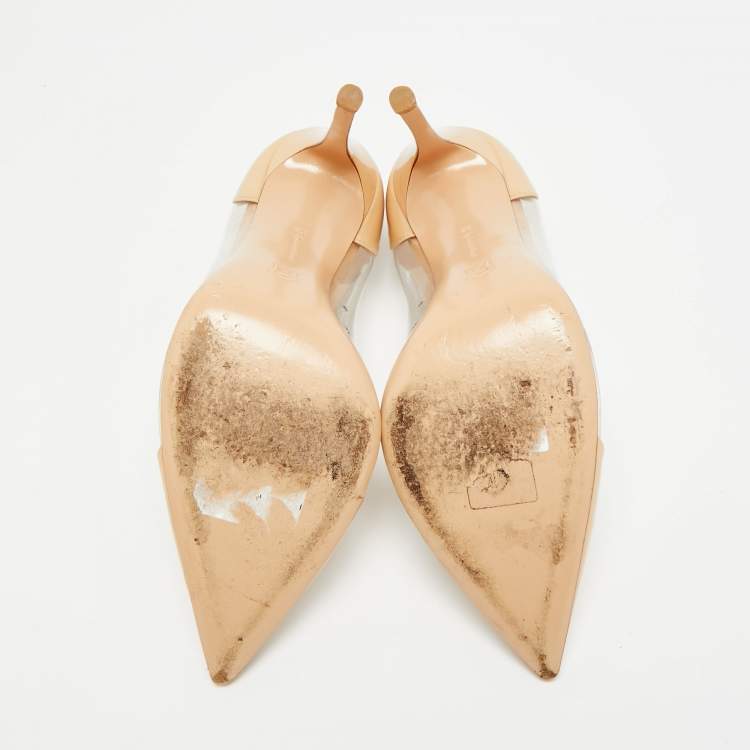 Pre Owned Gianvito Rossi Plexi Size 39 Beige/Transparent Patent Leather and PVC Pumps