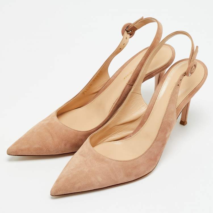 Pre Owned Gianvito Rossi Size 40.5 Beige Suede Slingback Pumps