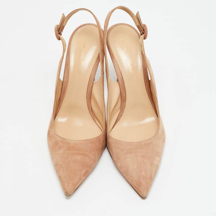 Pre Owned Gianvito Rossi Size 40.5 Beige Suede Slingback Pumps
