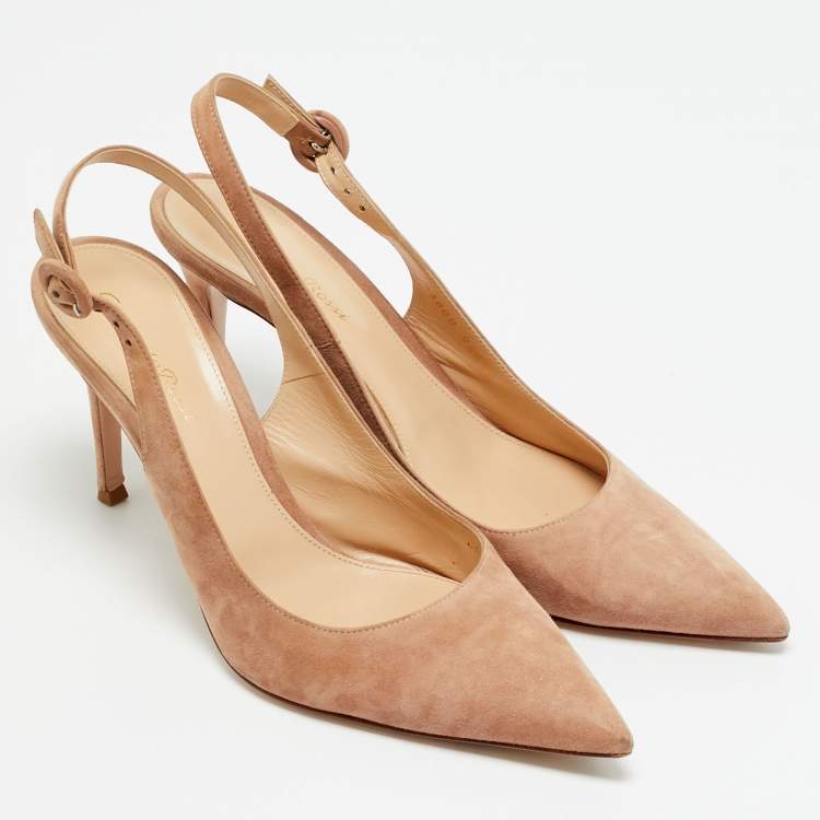 Pre Owned Gianvito Rossi Size 40.5 Beige Suede Slingback Pumps