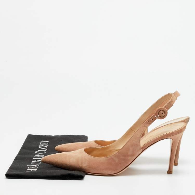 Pre Owned Gianvito Rossi Size 40.5 Beige Suede Slingback Pumps
