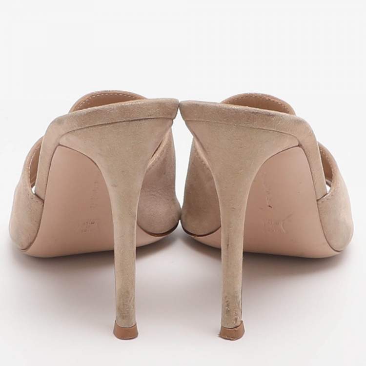 Pre Owned Gianvito Rossi Elle Size 35 Beige Suede Slide Sandals