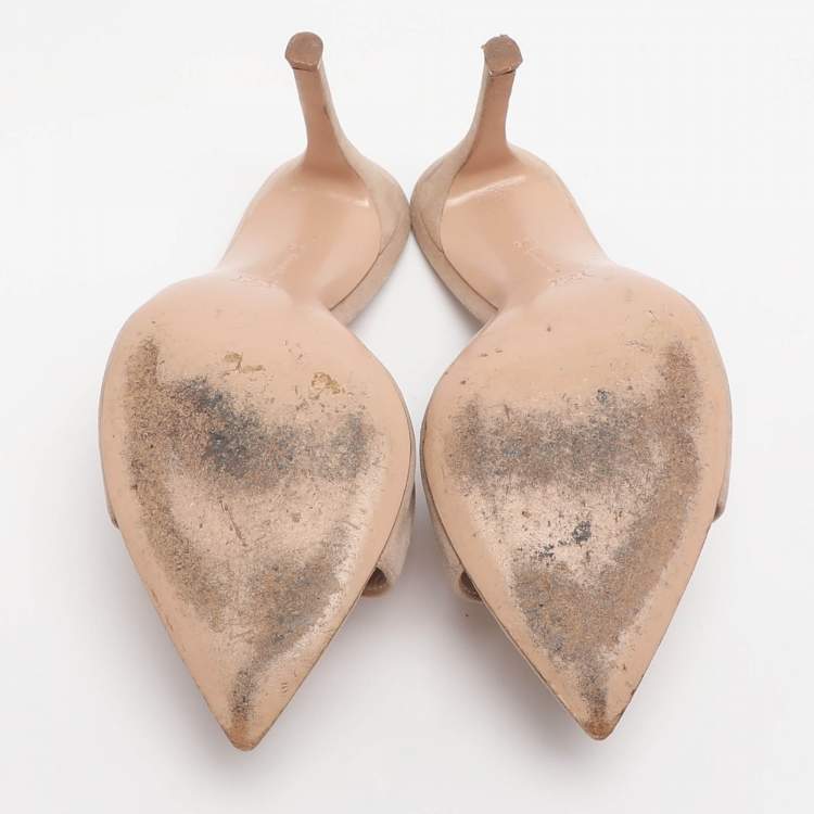 Pre Owned Gianvito Rossi Elle Size 35 Beige Suede Slide Sandals