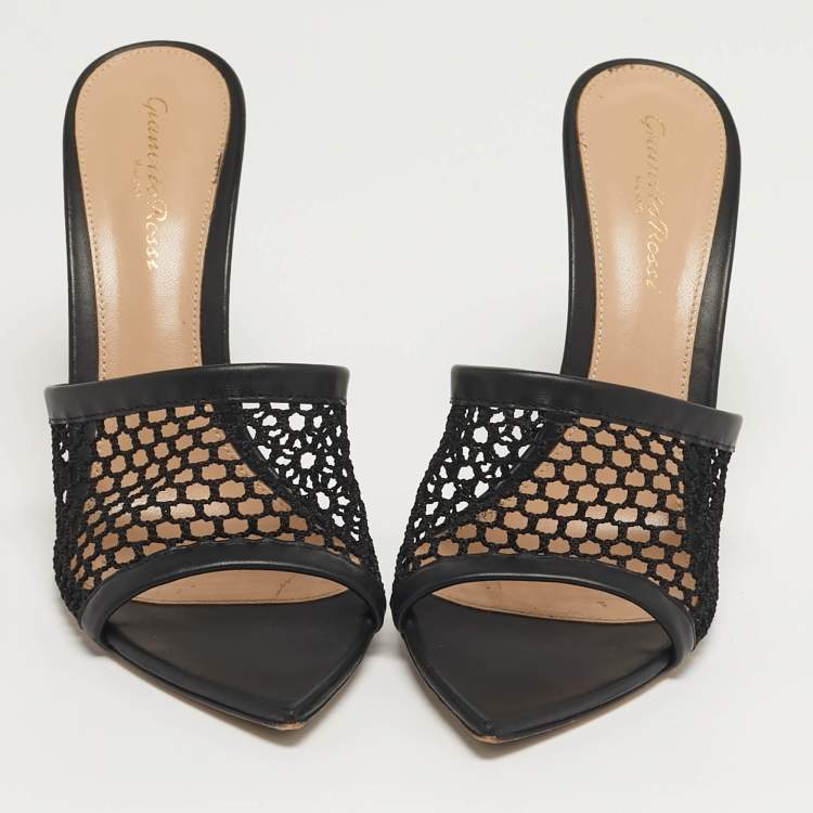 Pre Owned Gianvito Rossi Alisia Black Mesh and Leather Slide Sandals Size 39